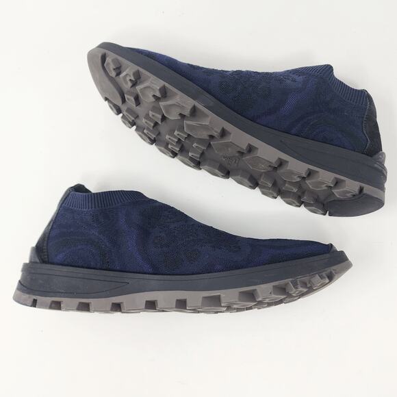 ETRO Knit Sneakers Men 10 Blue Jacquard Pattern, Sock Style Low Top Made Italy - Picture 7 of 13